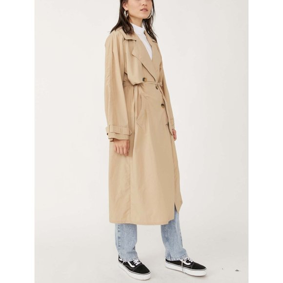 Free People Tan Oversized Trench Coat Relaxed Fit - Picture 2 of 7